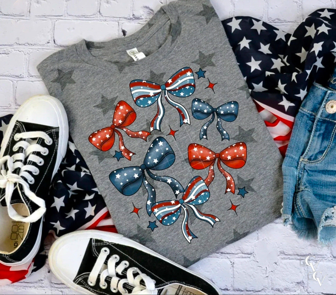 Glitter Patriotic Bows Nukustomz (4 Transfers available for pressing)